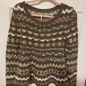 Free People Brown and Cream Patterned knit Sweater
